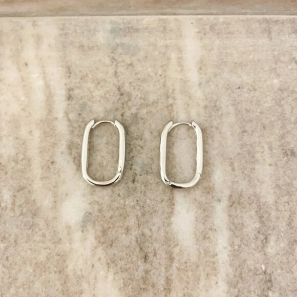 925 Sterling Silver Oval Huggies U Shaped Earrings Small Hoop Earrings - Picture 2 of 9